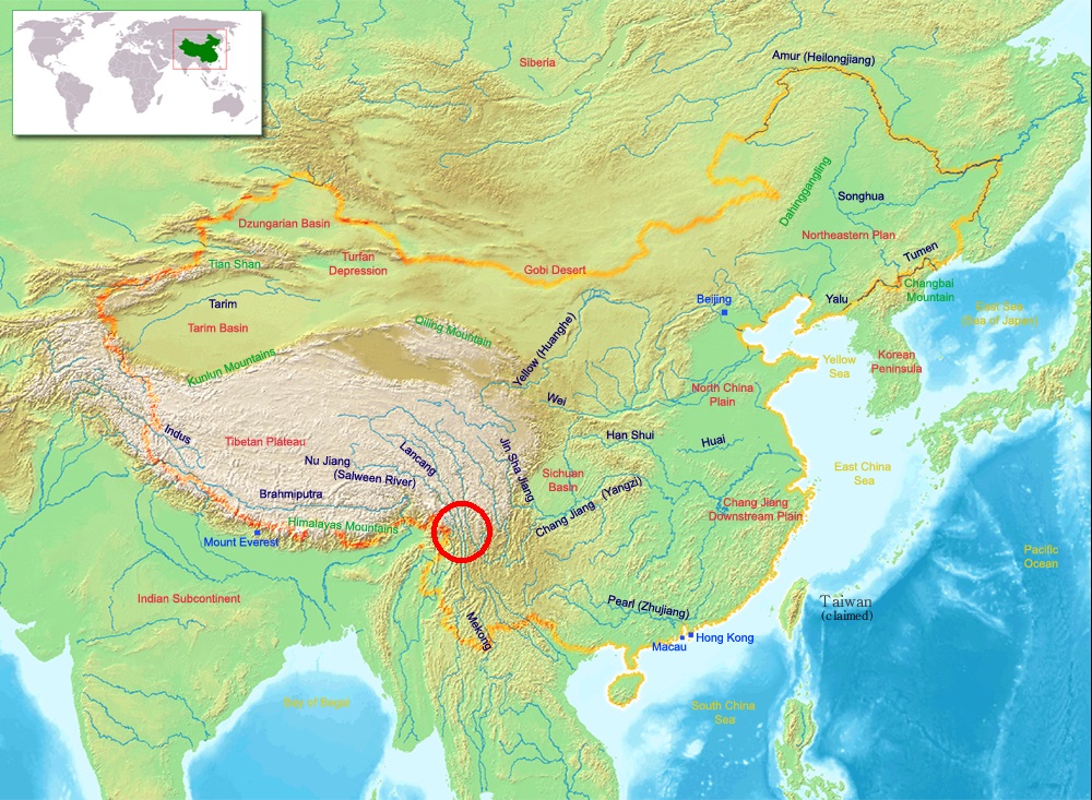  Location of The Three Parallel Rivers as indicated on a Chinese map